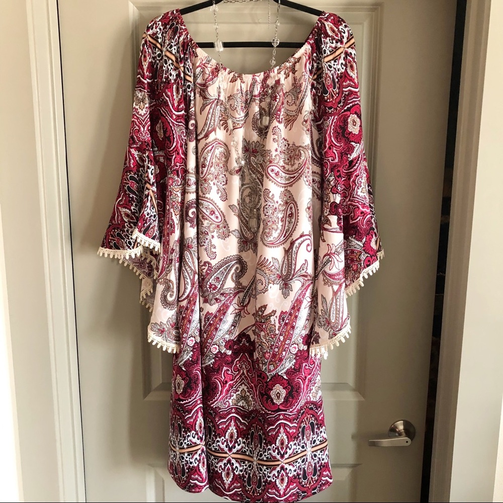 CATO Bell Sleeve Pink/Plum Casual Dress NWOT